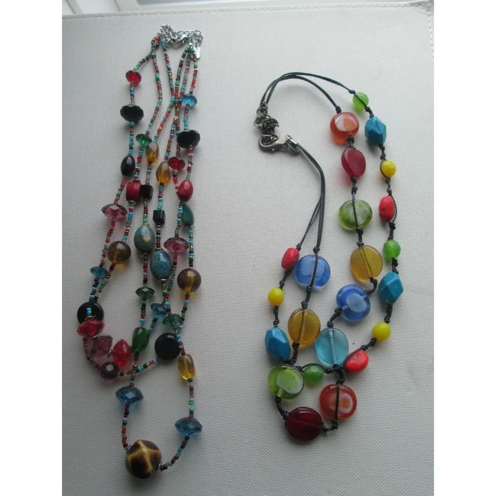 2‎ Multi Strand Colored Stone Speckled Glass Beaded Necklaces CHICO's YOUSI